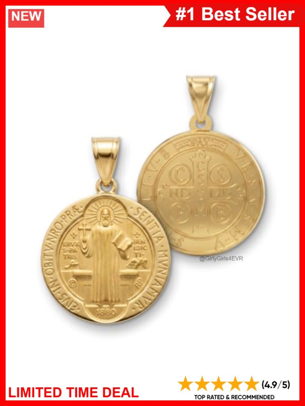 14K Yellow Gold Filled Saint Benedict Pendant Necklace
